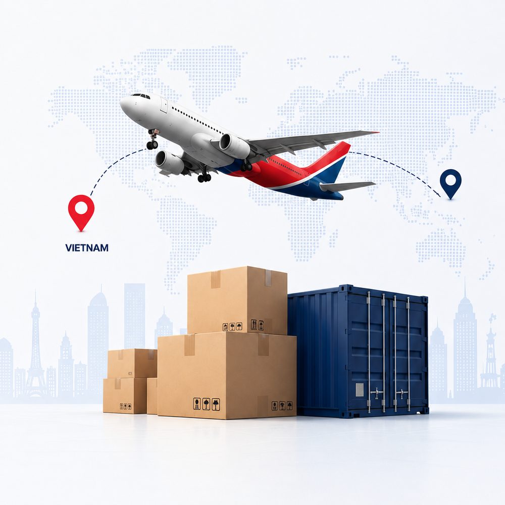 A plane and shipping container: parcels from Vietnam to the world